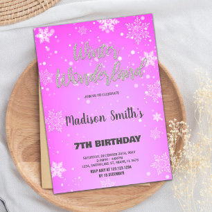 Winter Wonderland Invitations Gold Glitter Pink