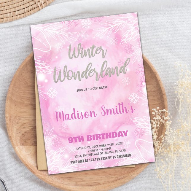 Winter Wonderland Invitations Pink Silver Glitter (Winter Wonderland Invitations Pink Silver Glitter)