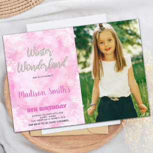 Winter Wonderland Invitations Pink Silver Photo