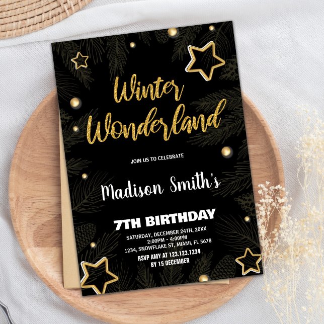 Winter Wonderland Invitations Star Gold Black (Winter Wonderland Invitations Star Gold Black)