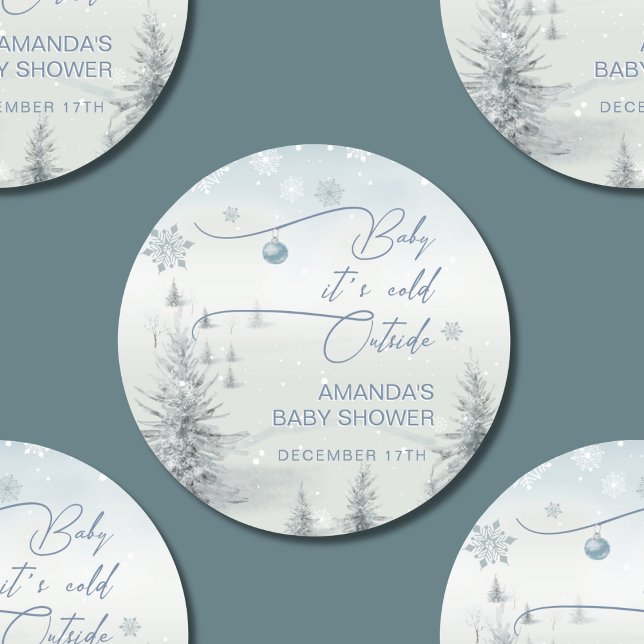 Winter Wonderland Its Cold Outside Boy Baby Shower Classic Round Sticker (Creator Uploaded)