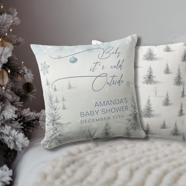 Winter Wonderland Its Cold Outside Boy Baby Shower Cushion (Creator Uploaded)