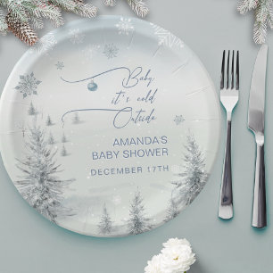 Winter Wonderland Its Cold Outside Boy Baby Shower Paper Plate