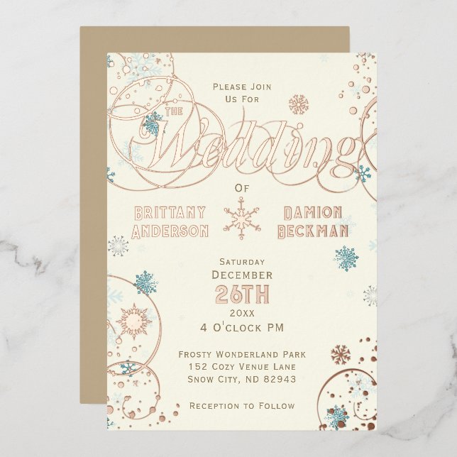 Winter Wonderland Ivory Blue Snowflake Wedding (Front/Back)