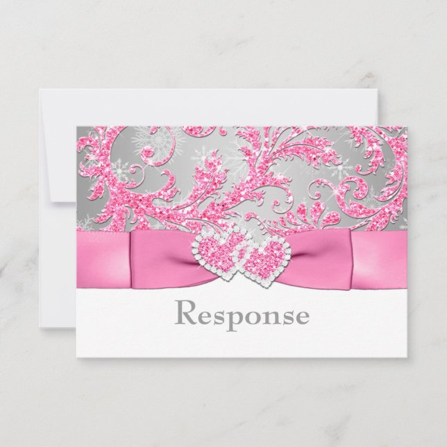 Winter Wonderland Joined Hearts RSVP - Pink (Front)