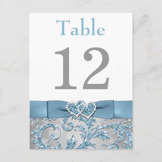 Winter Wonderland, Joined Hearts Table Number Card (Front)