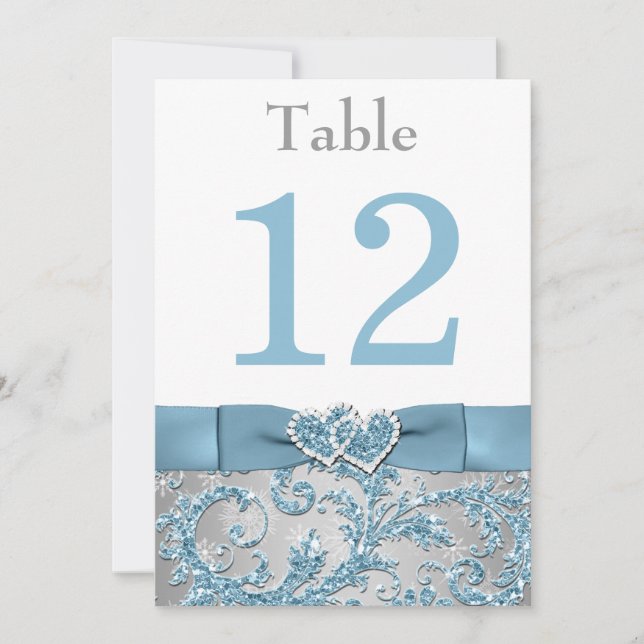 Winter Wonderland Joined Hearts Table Number Card (Front)