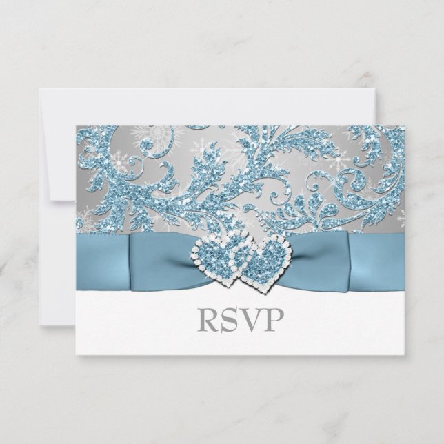 Winter Wonderland, Joined Hearts Wedding RSVP 2 Card (Front)