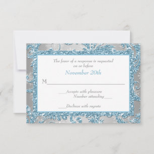 Winter Wonderland, Joined Hearts Wedding RSVP 3 Card