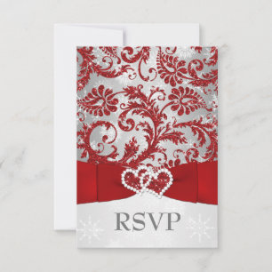 Winter Wonderland Joined Hearts Wedding RSVP - Red Card