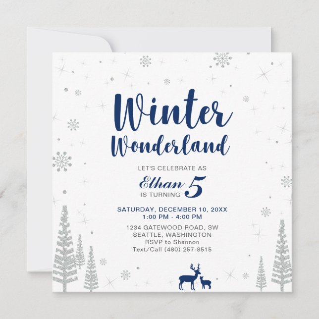 Winter Wonderland - Kids Birthday Invitation - Boy (Front)