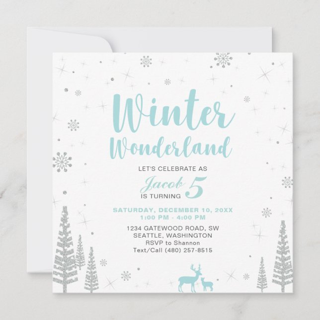 Winter Wonderland - Kids Birthday Invitation - Boy (Front)