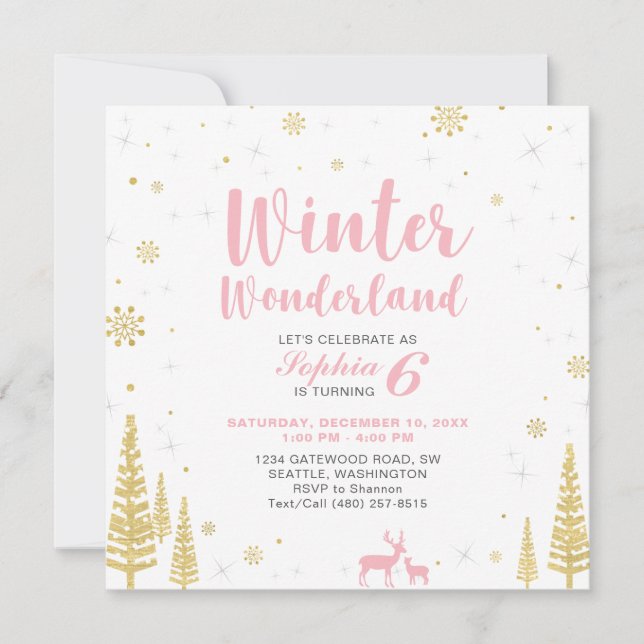Winter Wonderland  Kids Birthday Invitation - Girl (Front)