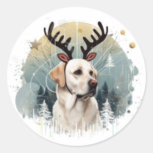 Winter Wonderland Labrador Retriever Reindeer Xmas Classic Round Sticker