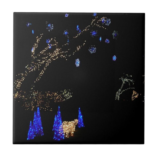 Winter Wonderland Lights Blue and White Holiday Ceramic Tile (Front)