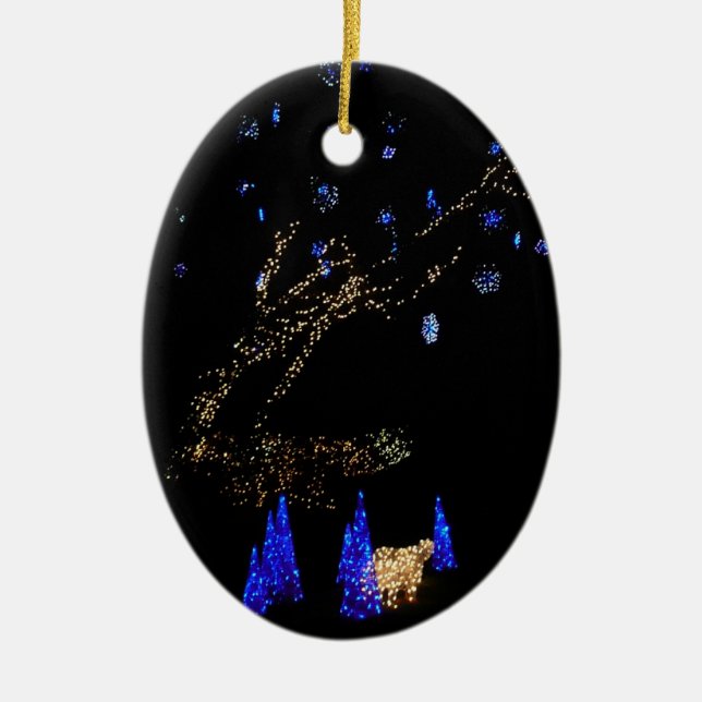 Winter Wonderland Lights Blue and White Holiday Ceramic Tree Decoration (Front)