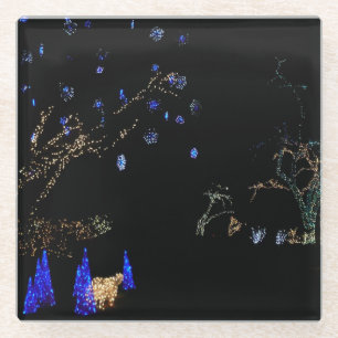 Winter Wonderland Lights Blue and White Holiday Glass Coaster