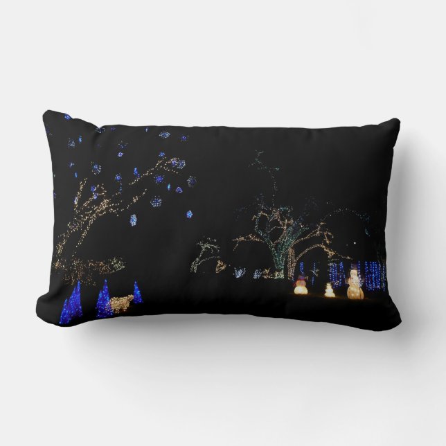 Winter Wonderland Lights Blue and White Holiday Lumbar Cushion (Front)