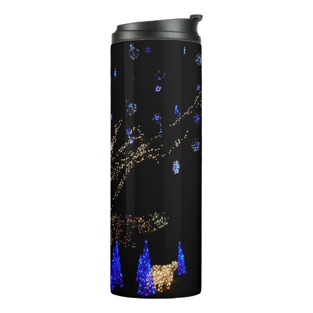 Winter Wonderland Lights Blue and White Holiday Thermal Tumbler (Rotated Left)