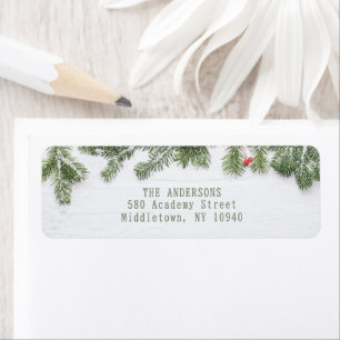 Winter Wonderland Merry Christmas Calligraphy Pine Return Address Label