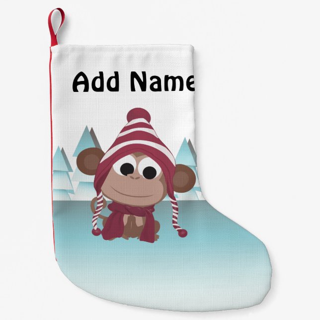 Winter Wonderland Monkey Small Christmas Stocking (Front)