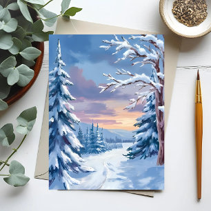 Winter Wonderland   Mountain Snow Nature Painting  Postcard