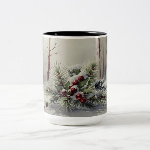 Winter Wonderland Mug Evergreen Pine Red Berries