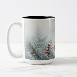 Winter Wonderland Mug Pine & Red Berries 15oz
