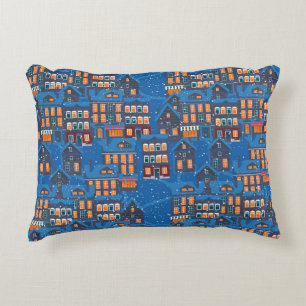 Winter Wonderland: Nighttime House Scapes Decorative Cushion