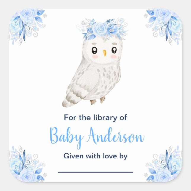 Winter Wonderland Owl Baby Shower Bookplate Square Sticker (Front)