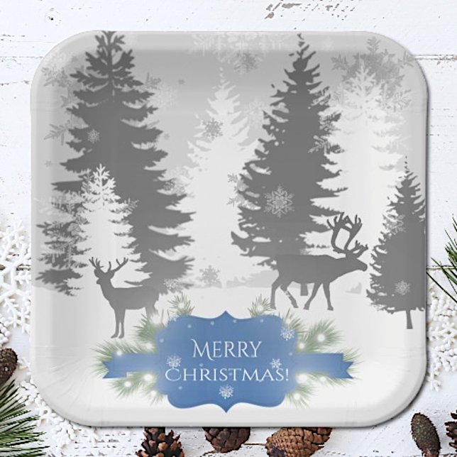 Winter Wonderland Paper Plate - Blue (Blue Winter Wonderland Christmas Paper Plates)