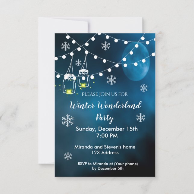 Winter wonderland party invitation night blue moon (Front)