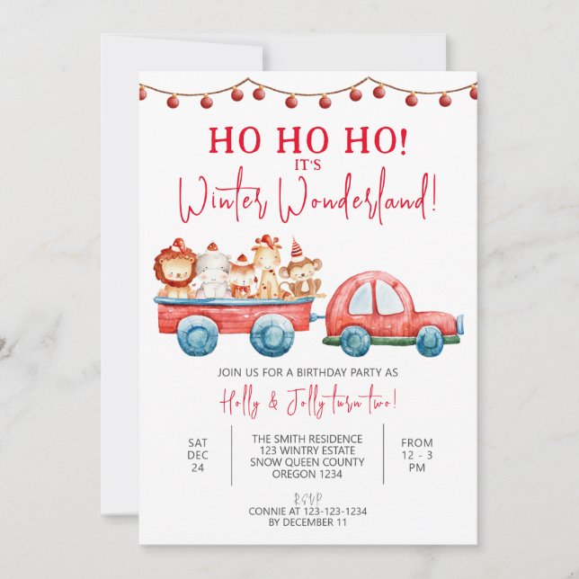 Winter Wonderland Party, Xmas Twins Birthday, Twin Invitation (Front)