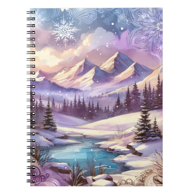 Winter Wonderland Patterns of Nature Mountain Lake Notebook (Front)