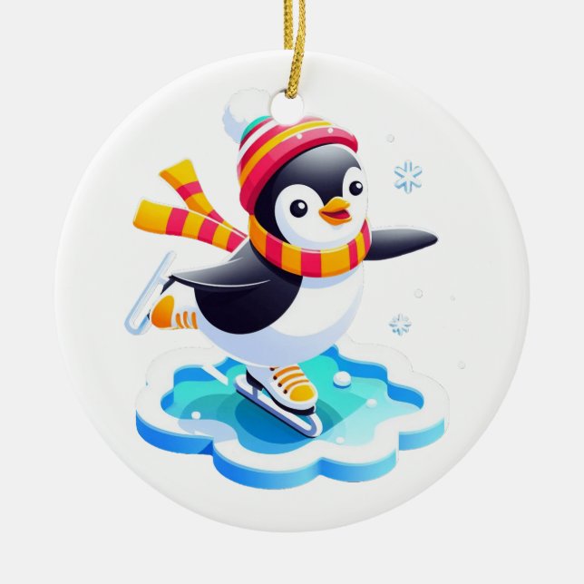 Winter Wonderland Penguin Ceramic Ornament (Front)