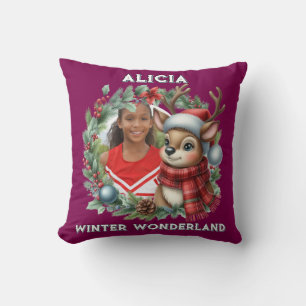 Winter Wonderland Photo Frame Reindeer Holiday  Cushion