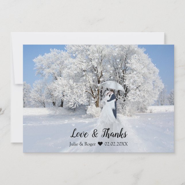 Winter Wonderland Photo Wedding Thank You Card (Front)