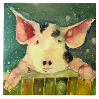 Winter Wonderland Pig Ceramic Kitchen Tile