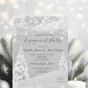 Winter Wonderland,Pine Tree Grey Engagement Invitation