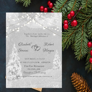 Winter Wonderland, Pine Tree Grey Wedding Invitation