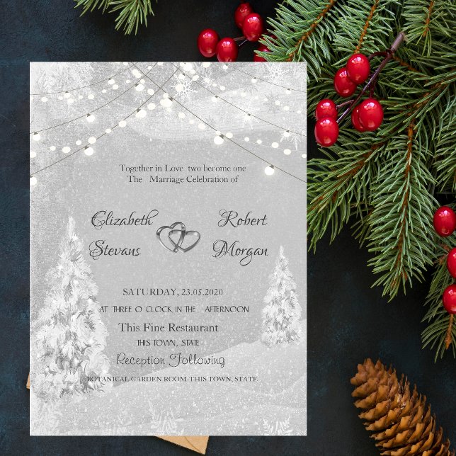 Winter Wonderland, Pine Tree Grey Wedding Invitation (Creator Uploaded)