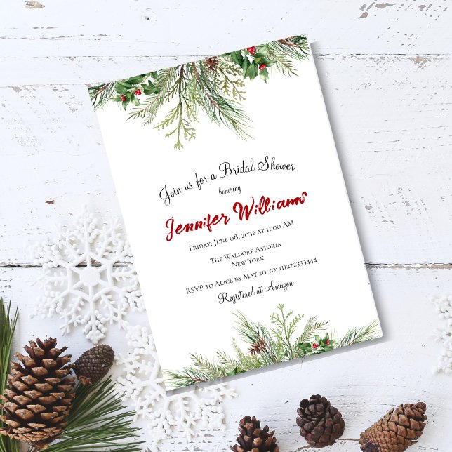 Winter Wonderland Pine Tree Wreath Bridal Shower Invitation (Creator Uploaded)