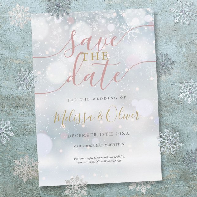 Winter Wonderland Pink And Gold Save The Date (Winter Wonderland Pink And Gold Save The Date)