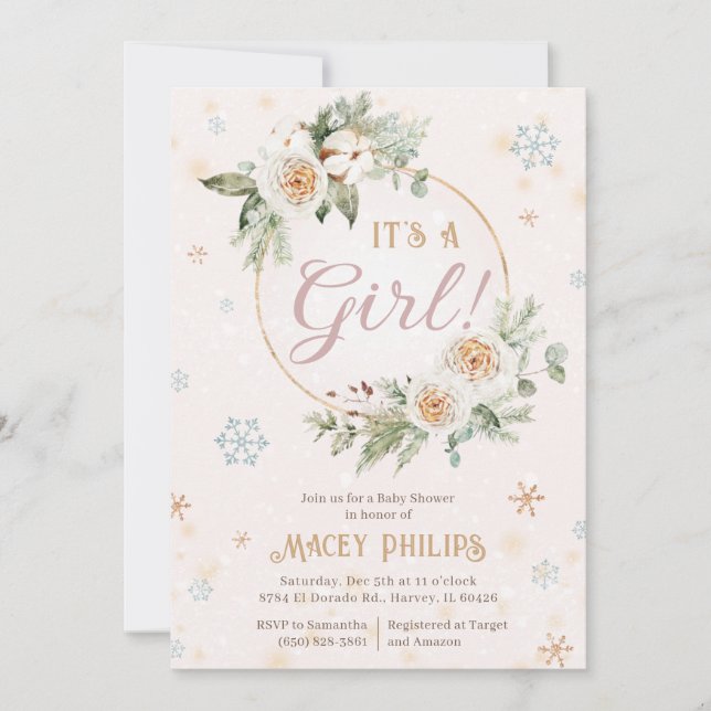 Winter Wonderland Pink Baby Girl Shower Sprinkle Invitation (Front)