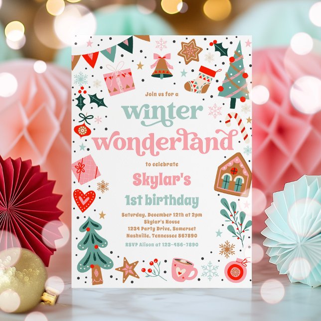 Winter Wonderland Pink Christmas Birthday Party Invitation (Creator Uploaded)