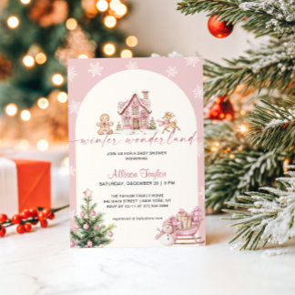 Winter Wonderland Pink Girl Baby Shower Invitation