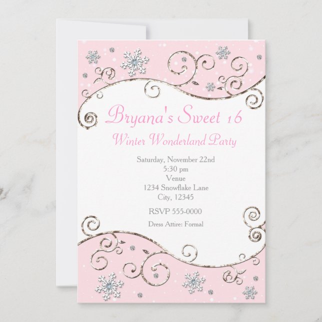 Winter Wonderland Pink Party Snowflake Invitation (Front)
