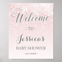 Winter Wonderland Pink Silver Glitter Welcome Sign