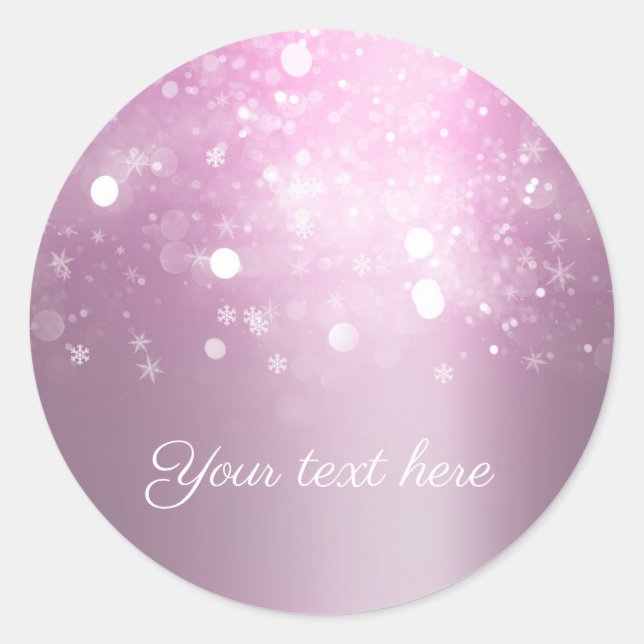 Winter Wonderland Pink Silver Sparkling Lights Classic Round Sticker (Front)