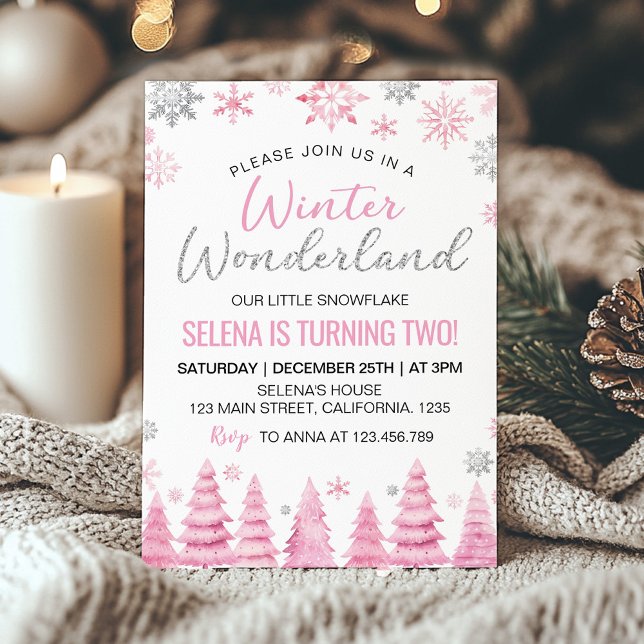 Winter Wonderland Pink Snowflake 2nd Birthday Invitation (Creator Uploaded)
